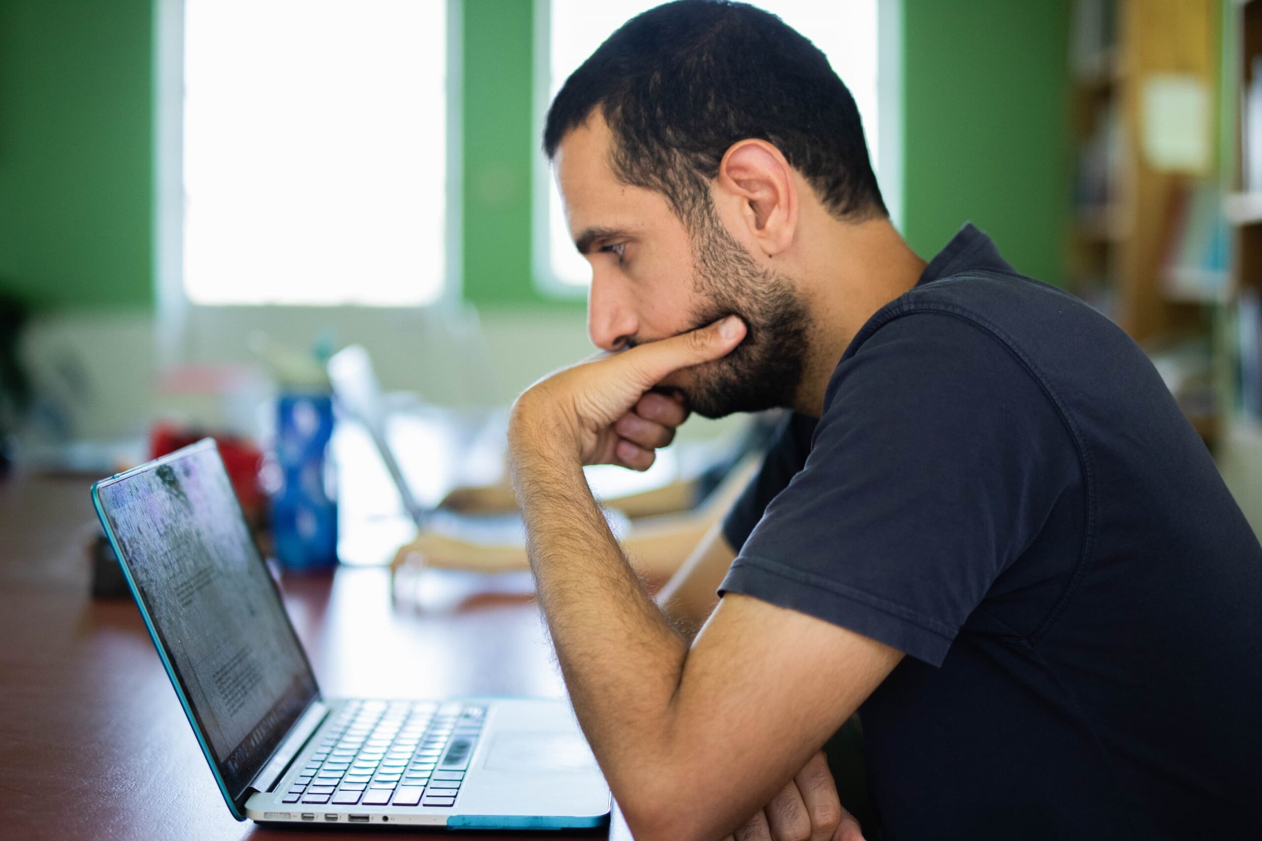 man studying during research