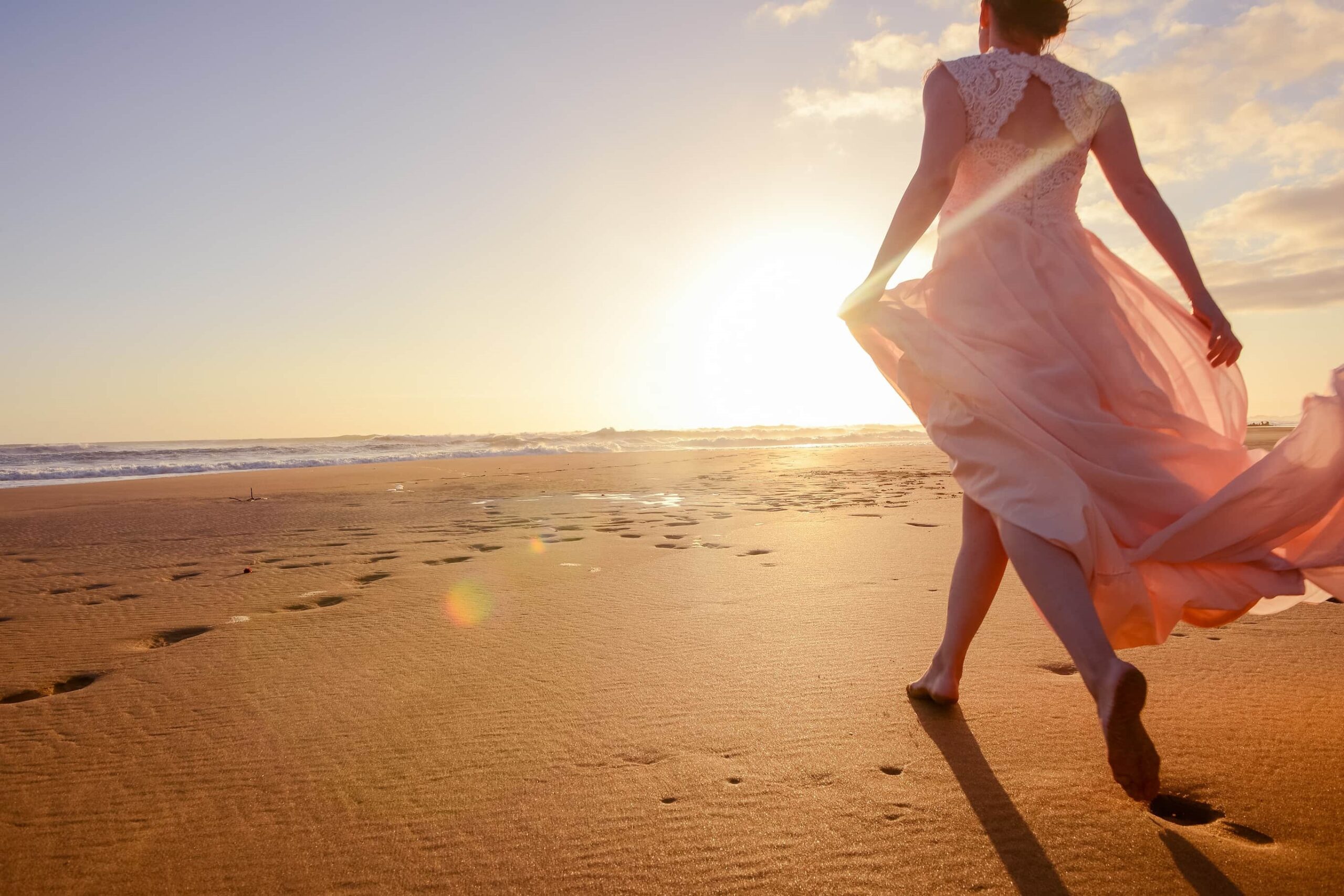 walking woman in warm sun 